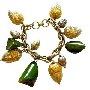 Vintage Bakelite Dangle Acorn Charm Bracelet Green End Of Day